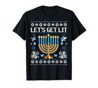 Let's Get Lit Brutto Maglione Hanukkah Chanukah Ebraica Menorah Maglietta