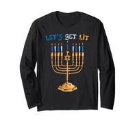 Let's Get Lit Hanukkah Menorah Family Love Uomo Donna Bambini Maglia a Manica