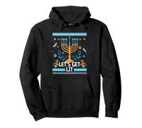 Let's Get Lit Happy Hanukkah Menorah Brutto Natale Felpa con Cappuccio