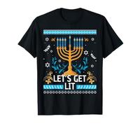 Let's Get Lit Happy Hanukkah Menorah Brutto Natale Maglietta