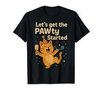 Let's Get the Pawty Started Funny Kawaii Party Cat Celebrare Maglietta