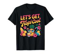 Let's Get Tropi-Cool Flamingo Ananas Beach Graphic Maglietta