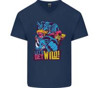 Lets Get Wild Rhino Gorilla Elefante Ippopotamo Uomo Scollo A V Cotone T-Shirt