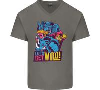 Lets Get Wild Rhino Gorilla Elefante Ippopotamo Uomo Scollo A V Cotone T-Shirt