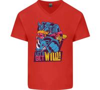 Lets Get Wild Rhino Gorilla Elefante Ippopotamo Uomo Scollo A V Cotone T-Shirt