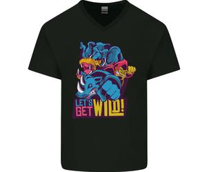 Lets Get Wild Rhino Gorilla Elefante Ippopotamo Uomo Scollo A V Cotone T-Shirt