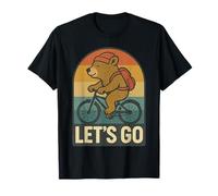 Let's Go Bear on Bike Retro Viaggi Avventura Grizzly Camping Maglietta