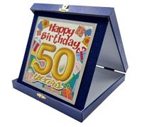 LET'S GO BY G.O. SRL LSG - Targa Happy Birthday 50 Years - Targa in Cartoncino - Targhetta per Festa 50 anni con Scatola - Gadget Idea Regalo Festa 50 anni.