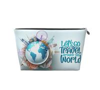 Let's go Travel Around the World Trousse per cosmetici, trousse da viaggio per articoli da toeletta da donna, borsa per il trucco in pelle, borsa organizer per trucchi carina, Argento, Taglia unica