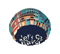 Let's Go Travel Pattern Cuffia da a e Cuffia da Bagno per Donna, Cuffie da a Impermeabili Oversize Reversibili Grandi Progettate per Tutte Le Lunghezze di Capelli, Cuffia Elastica Riutiliz