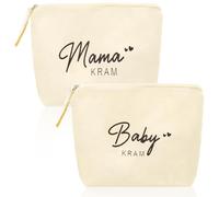 Lets Joy 2 Pezzi Mama Borsetta Porta Trucchi, Borsa per il Trucco Idea Regalo, Mama Cerniera Borsa Cosmetica, Borse Cosmetiche da Viaggio, Borsa da Trucco in Tela Organizer (A)