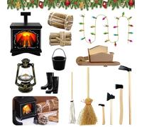 Lets Joy Caminetto in Miniatura Natale LED, 14 Pezzi Accessori in Miniatura, Miniatura Dollhouse Attrezzi Accessori, Mini Accessori Falò, Accessori in Miniatura per Casa Delle Bambole