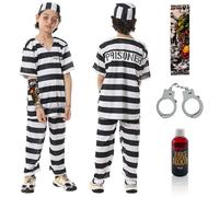 Lets Joy Costume Carcerato Bambino, Costume Zombie Detenuto, Halloween Costume da Zombie, Costume Ladro Bambino, Costume Carcerato Bambino Accessori, Halloween Carnevale Cosplay