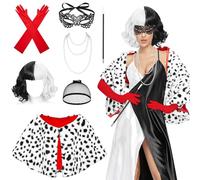 Lets Joy Costume Crudelia Demon Donna, Cruella Deville Costume Donna, Parrucca in Bianco e Nero Demon Costume, Costume Set per Halloween Cosplay Carnevale Feste