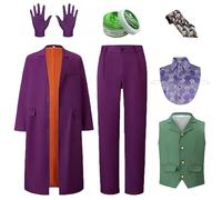 Lets Joy Costume Joker, Halloween Horror Killer Costume, Accessori con Gilet Cappotto Pantaloni Cravatta, Carnevale Cosplay per Uomo(XXL)