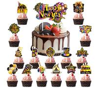 Lets Joy Decorazioni Capodanno 2026, 16 Pezzi Capodanno Torta Toppers, Happy New Year Cupcake Toppers, Festa Party Torta Decor, Decorazioni Cupcake Anno Nuovo, Party Torta Decor Tema Festa (B)