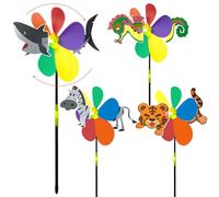 Lets Joy Girandole Bambini Animali, 4 Pezzi Girandola a Vento, Mulino a Vento da Giardino, 3D Girandola a Vento, Girandole Colorate, Decorazione per Giardini Regali per Bambini (C)