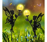 Lets Joy Lampade Solari per Esterni, Set di 2 Luce Solare Impermeabile Elfo/Fata dei Fiori, Luci Solari da Giardino Decorative, Sfera di Vetro a Led Luce, Lampade Solari da Giardino, Vialetto Prato