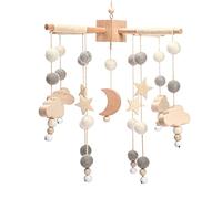 let's make Mobile Baby in legno + gomitolo di lana, sonaglio, fasciatoio, cameretta dei bambini, campanella da letto, stelle e luna, regalo per neonati e ragazze (grigio moon)