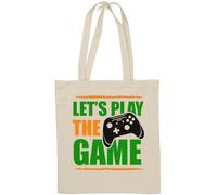 Let's Play The Game Controller Graphic Natural Cotton Tote Bag Bianco