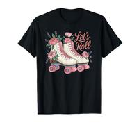 Let's Roll Flower Skate Retro Roller Vibes Pattinaggio colorato Maglietta