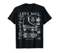 Let's Roll Roller Derby Pattinaggio Skater Skate Brevetto Vintage Maglietta