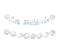 Let's Shellebrate Banner Iridescente Sea Shell Party Banner sotto il mare Sirena Shell Garland per ragazze donne compleanno baby shower costiero addio al nubilato forniture per matrimoni