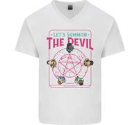 Lets Summon il Diavolo Ouija Board Demoni Uomo Scollo A V Cotone T-Shirt