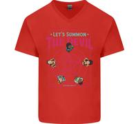 Lets Summon il Diavolo Ouija Board Demoni Uomo Scollo A V Cotone T-Shirt