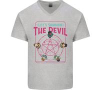 Lets Summon il Diavolo Ouija Board Demoni Uomo Scollo A V Cotone T-Shirt