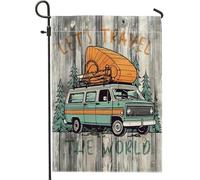 Let's Travel the World Garden Flag, Vintage Camping Outdoor Decor, bandiere estive su entrambi i lati per la decorazione del prato, festa a tema avventura banner giardino 30,5 x 45,7 cm