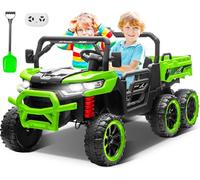 Letsgokid Autocarro con cassone ribaltabile a 2 posti, 24 V, 4 ruote, 6 ruote, giocattoli con telecomando, letto elettrico, pala giocattolo, luci LED e musica, giocattoli da 24 V per bambini grandi