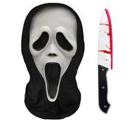 LETSHOLD Maschera Screm Halloween Horror Adulto, Maschera Integrale Ghost Face Stampa 3D con Coltello Finto, Scary Movie Mask Set per Festa di Halloween Carnevale Cosplay (C)