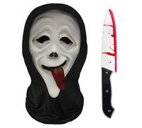 LETSHOLD Maschera Screm Halloween Horror Adulto, Maschera Integrale Ghost Face Stampa 3D con Coltello Finto, Scary Movie Mask Set per Festa di Halloween Carnevale Cosplay (D)