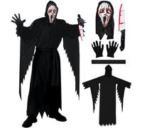 LETSHOLD Screm Costume Halloween Adulto, Vestito Ghost Face con Maschera e Coltello Finto, Scary Movie Costume Set per Festa di Halloween Carnevale Cosplay (Adulto-L)