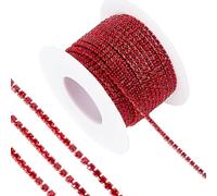 letsinstyle 10 iarda 2mm Catena di Strass, Rotolo di Catena Chiusa in Cristallo Rosso, Catena di Strass Lucidi da Cucire per La Creazione di Gioielli, Artigianato di Cucito, Decorazione Fai da Te