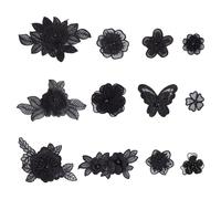 letsinstyle 12 Pezzo Applique in Pizzo con Farfalla Floreale 3D Nera, Toppe da Cucire in Organza con Fiori Ricamati, Toppa Ricamata per Abiti, Jeans, Maglioni, Cappelli, Scarpe, Borse, Vestiti