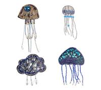 letsinstyle 4 Pezzo di Toppa con Perline A Forma di Medusa, Toppe con Creature Marine in Strass e Paillettes con Nappa, Accessorio da Cucito per Abbigliamento, Abito, Cappello, Borsa, Giacca, Scarpe