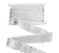 Letsinstyle 5 iarda 1.89 pollici di Larghezza Elastico Paillettes Trim, Nastro In Pizzo Elasticizzato con Paillettes Metalliche, Passamaneria Decorativa In Argento per Artigianato, Cucito, Vestiti