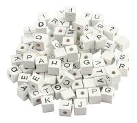 Letter Beads, size 8x8 mm, hole size 3 mm, white, grass tree, A-Z, &, #, ?, 96as