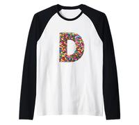 Letter D Candy Rainbow Sprinkles Monogram Style Maglia con Maniche Raglan