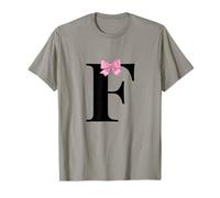 Letter F Coquette Monogram with Pink Bow Initial Name Maglietta