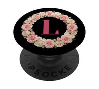 Letter H Floral Monogram Initial Name Pink White Flower PopSockets PopGrip Adesivo