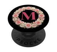 Letter H Floral Monogram Initial Name Pink White Flower PopSockets PopGrip Adesivo