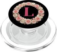Letter H Floral Monogram Initial Name Pink White Flower PopSockets PopGrip per MagSafe