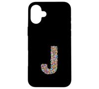 Letter J Candy Rainbow Sprinkles Monogram Style Custodia per iPhone 16 Plus