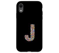 Letter J Candy Rainbow Sprinkles Monogram Style Custodia per iPhone XR