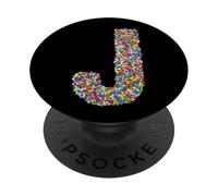 Letter J Candy Rainbow Sprinkles Monogram Style PopSockets PopGrip Adesivo