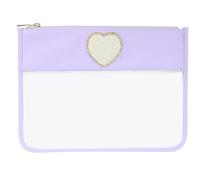 Letter Patches Transparent PVC Cosmetic Bag Clear Travel Make Up Pouches Snacks Bag Organizer(Light Purple,M)
