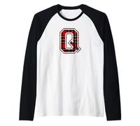 Letter Q First Name Monogram Initial Tartan Print Maglia con Maniche Raglan